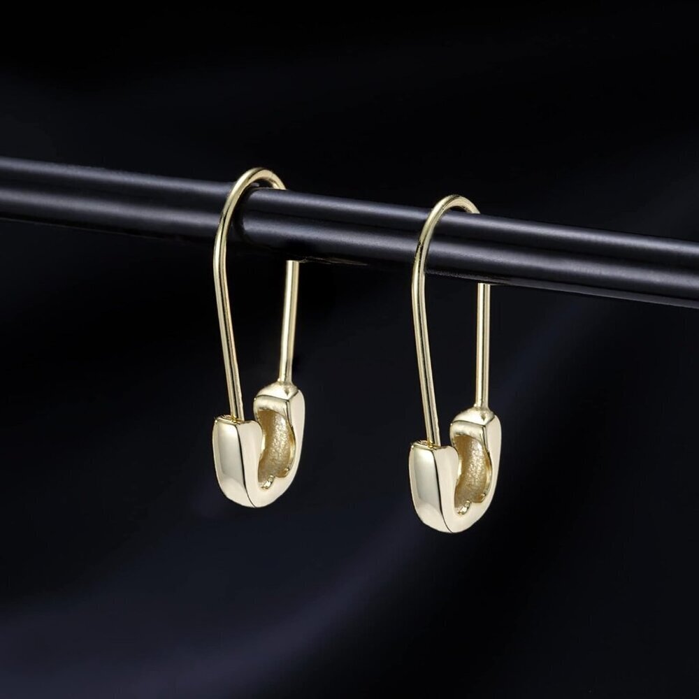 925 Sterling Silver Safety Pin Earrings Hoop for Women Teens Paperclip Earrings - Picture 6 of 7